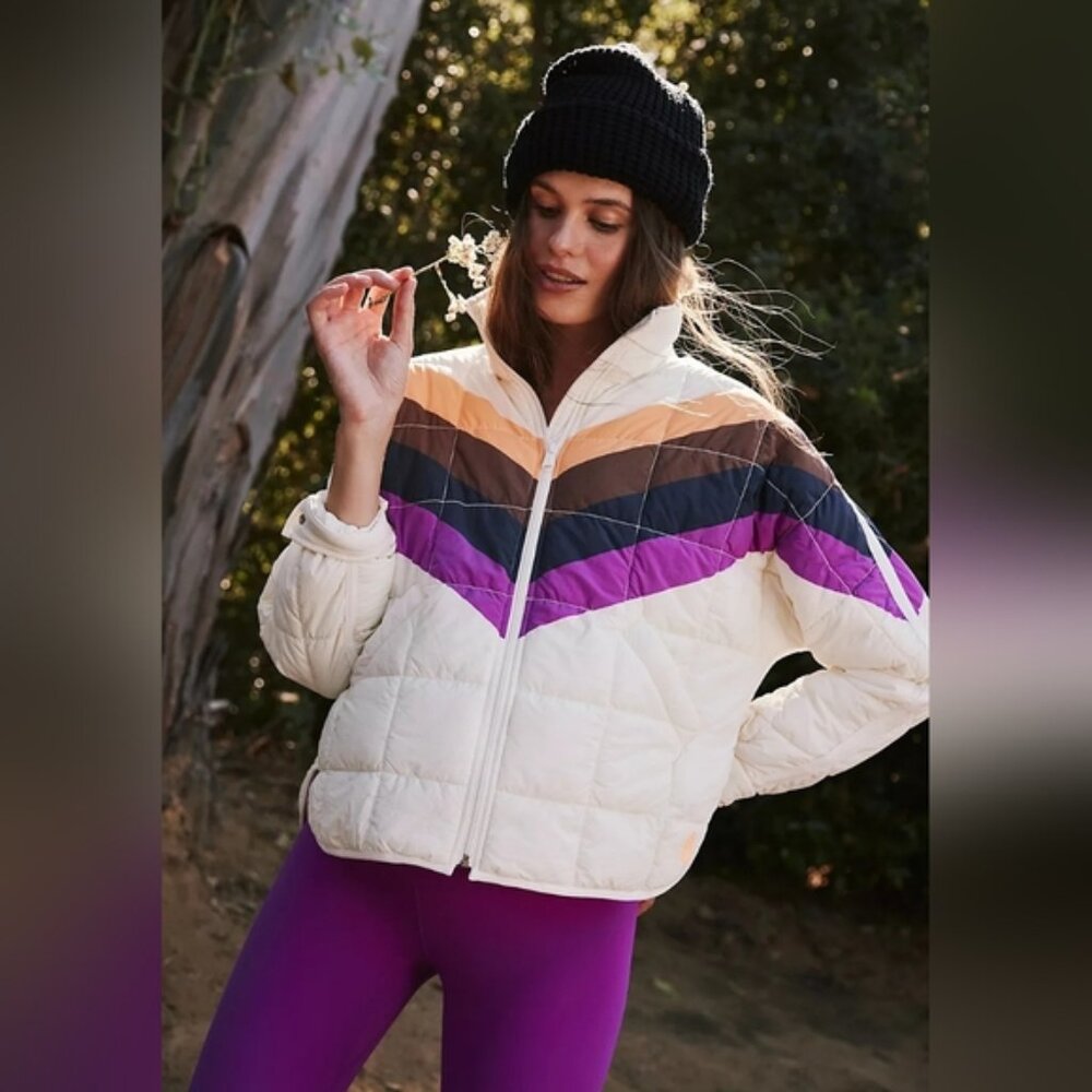 NWT Free People Movement x Hatch Hit the Slopes Fleece Jacket Ivory Chevron S